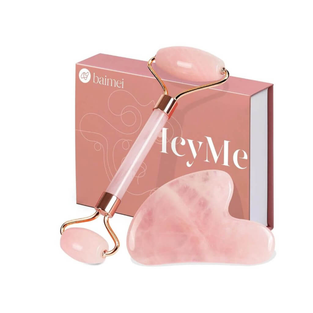 Gua Sha y Rodillo Cuarzo Rosa